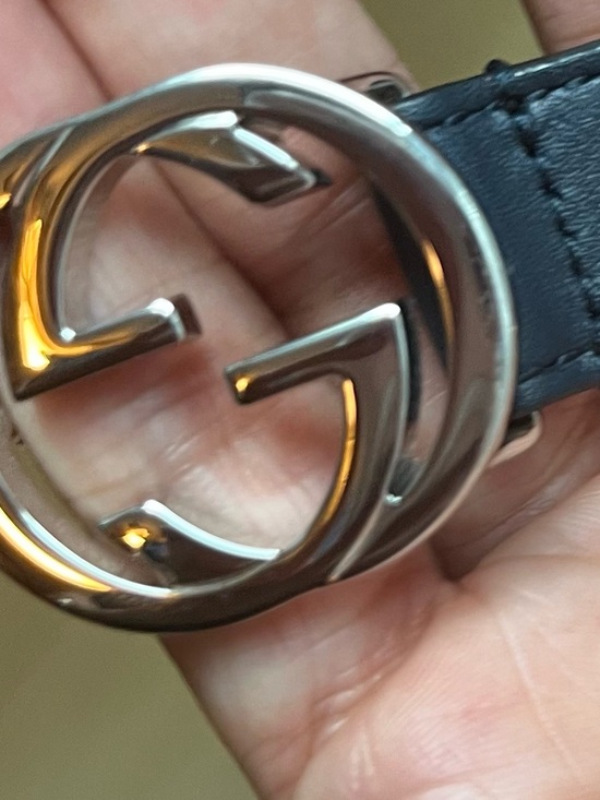 Gucci Accessories - Gucci Blue Leather Belt with Red and Navy Stripe and Silver G Buckle Elastic